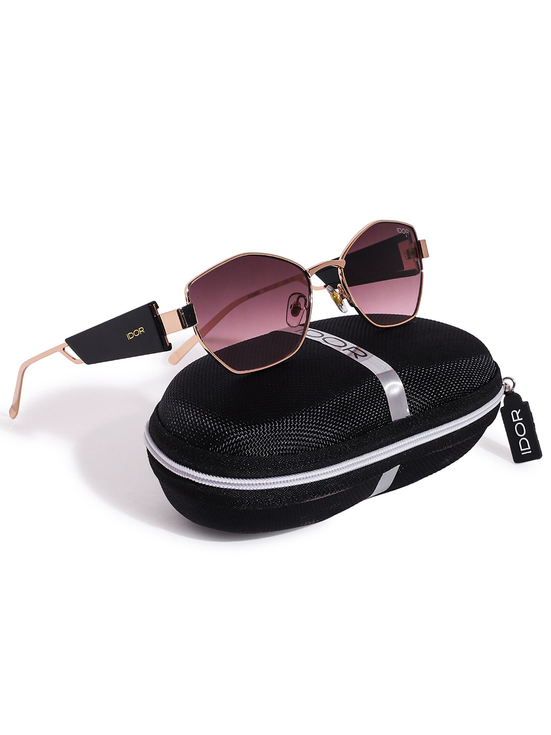 IDOR Women Oval Sunglasses with UV Protected Lens IDOR-69286-GRDPUR