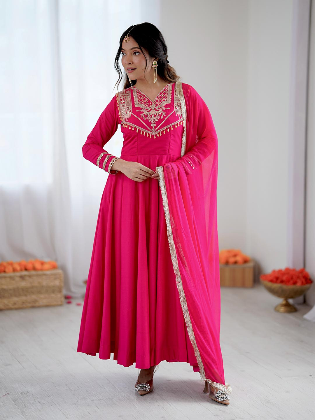 ANSH CREATION Women Floral Yoke Design Anarkali Kurta with Pyjamas & Dupatta
