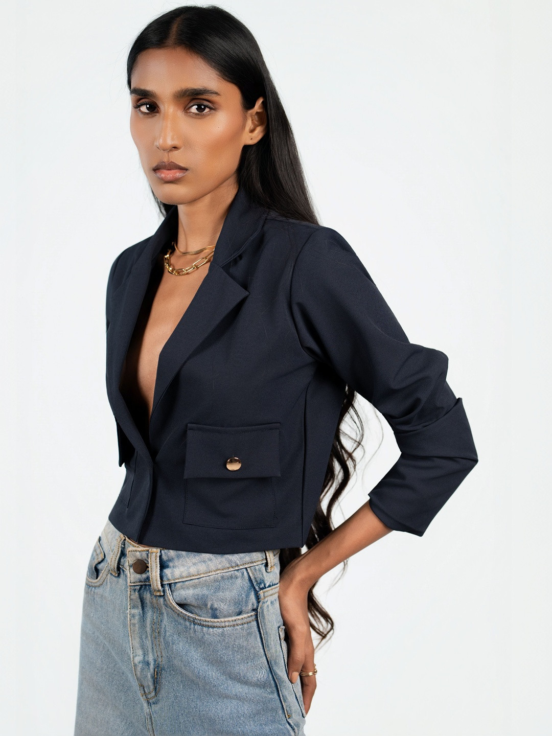 COLOR CAPITAL Women Tailored Fit Long Sleeve Single Breasted Cropped Blazer