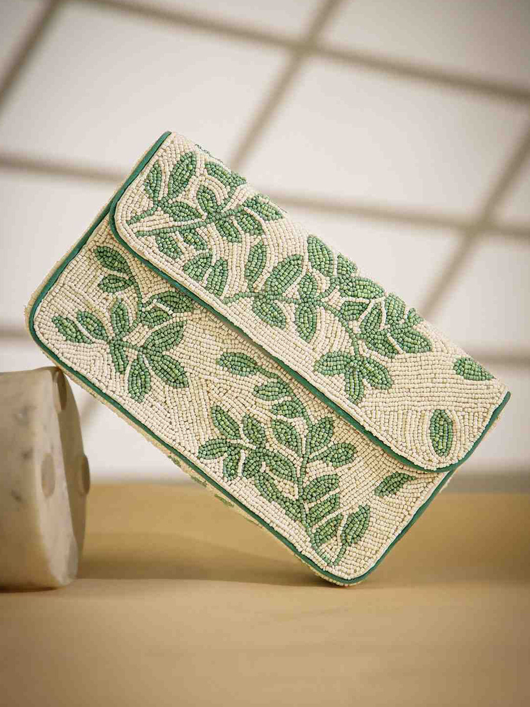 Anekaant Women Beaded Embroidered Cotton Canvas Clutch