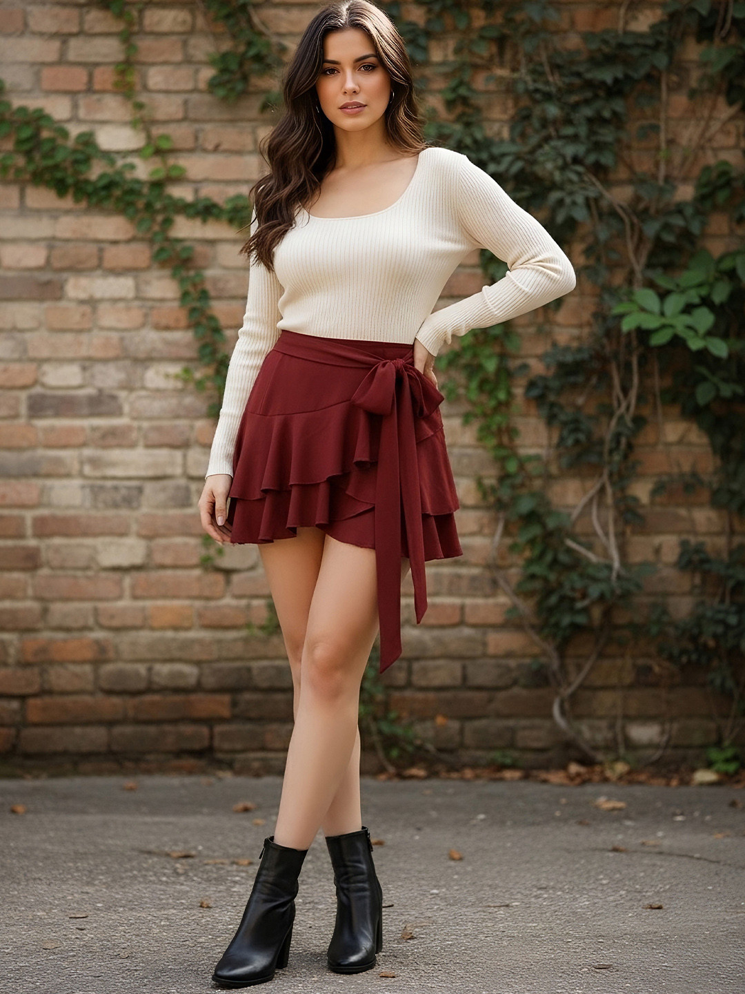 Berrylush Women Layered High-Low Skorts With Ruffles Details
