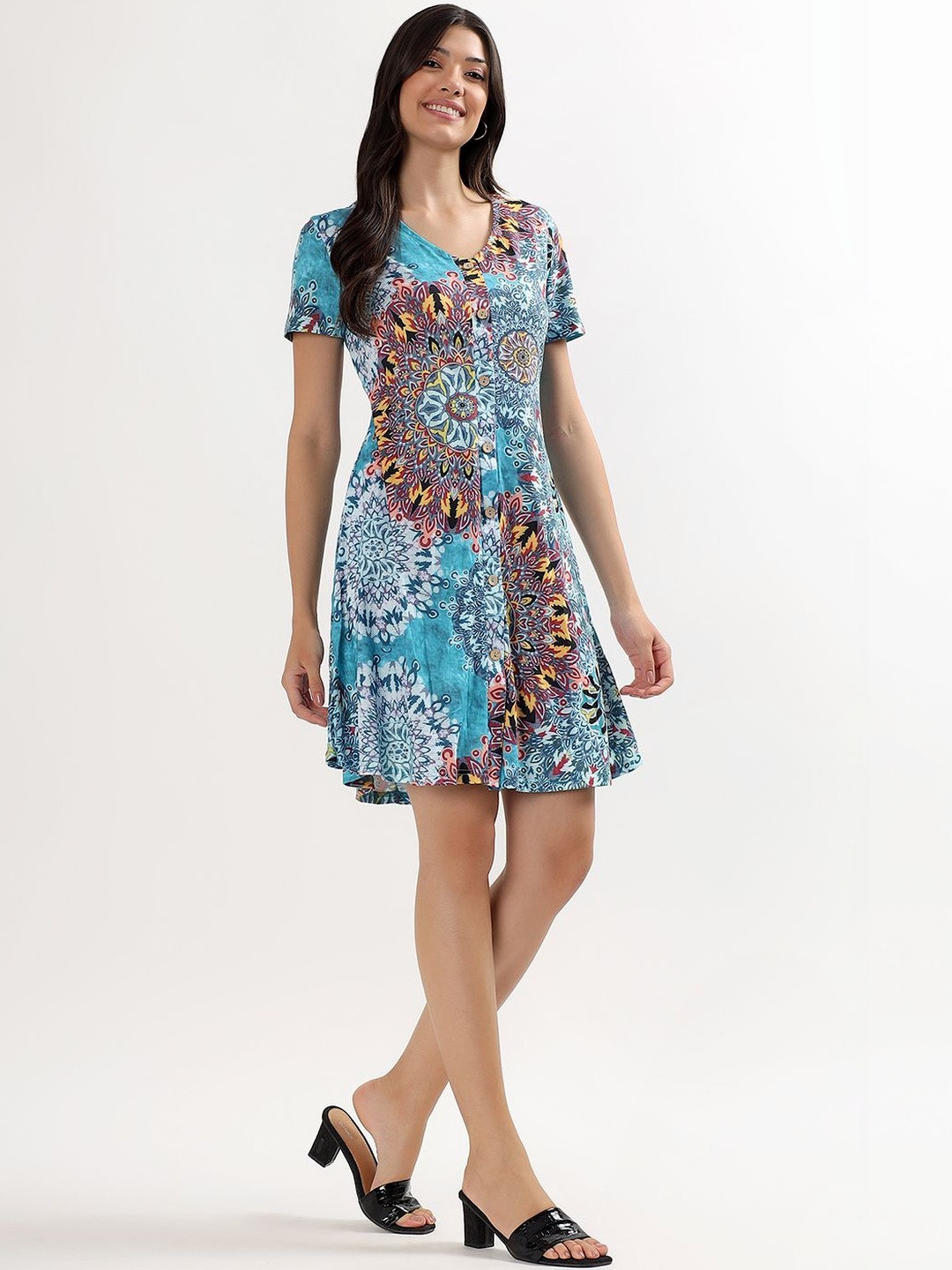PELLE LUXUR Bohemian Print Georgette A-Line Dress