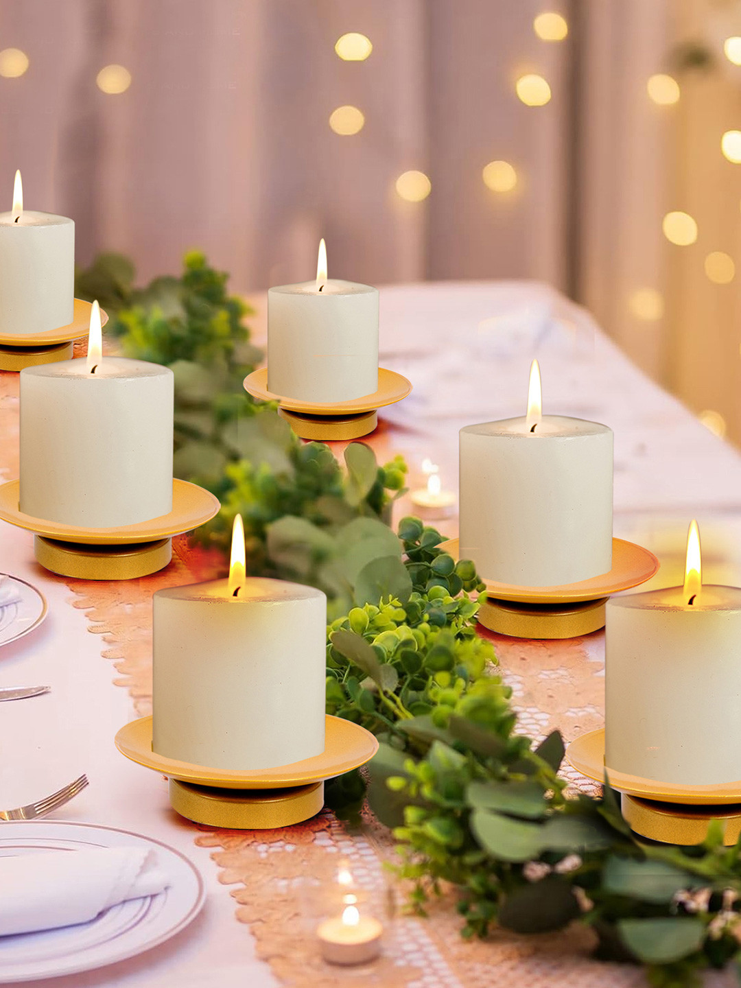 TIED RIBBONS Gold-Toned 6 Pieces Candle Holder
