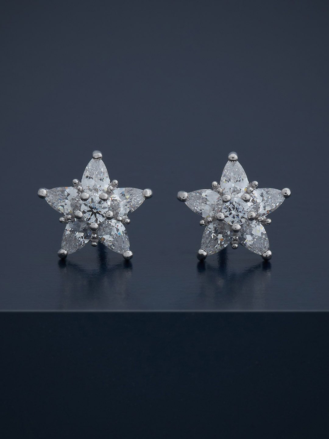 Kushal's Fashion Jewellery 92.5  Silver Rhodium-Plated Stars Shaped Studs Earrings