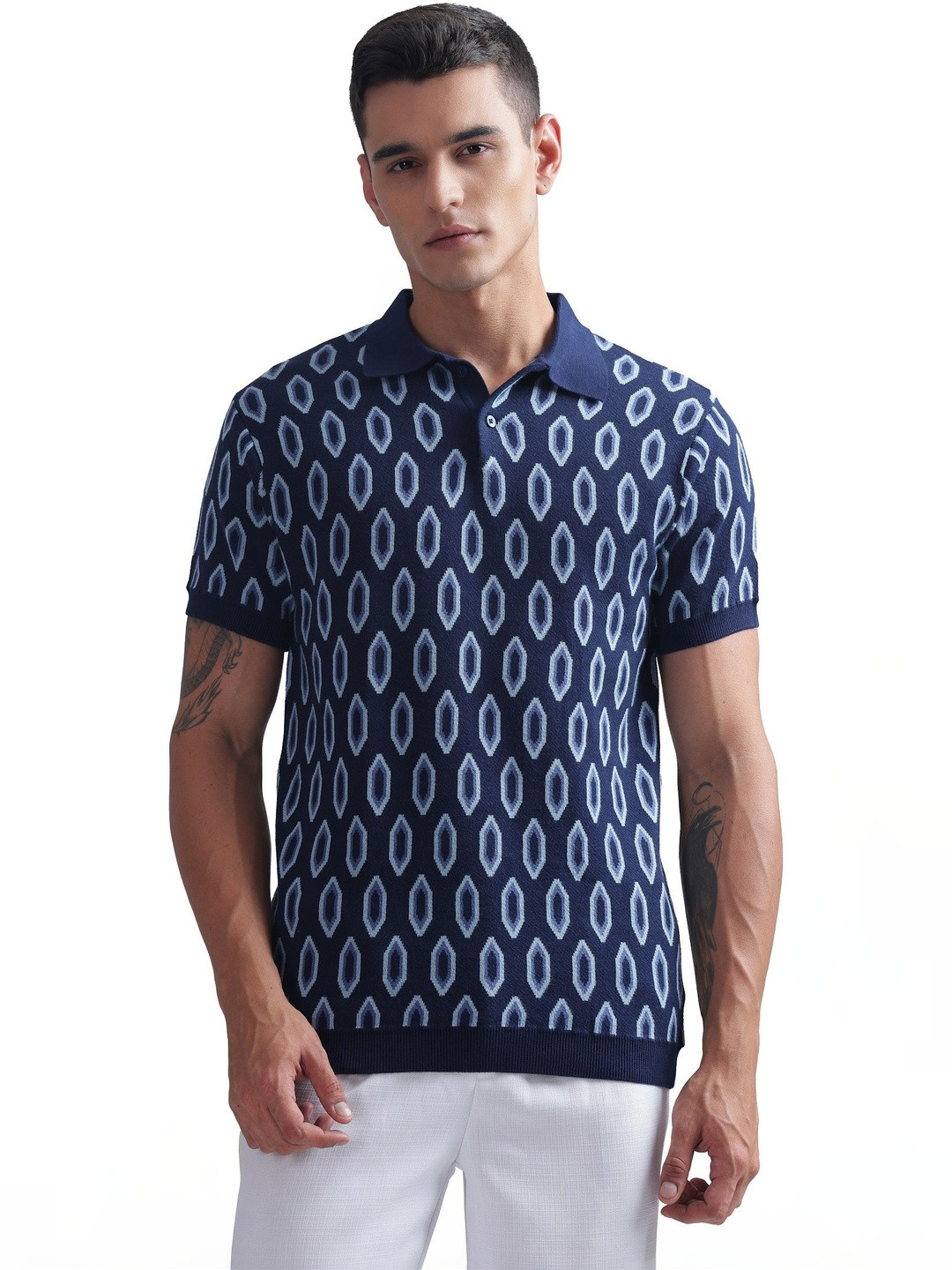 BUSA Men Printed Polo Collar Organic Cotton T-shirt
