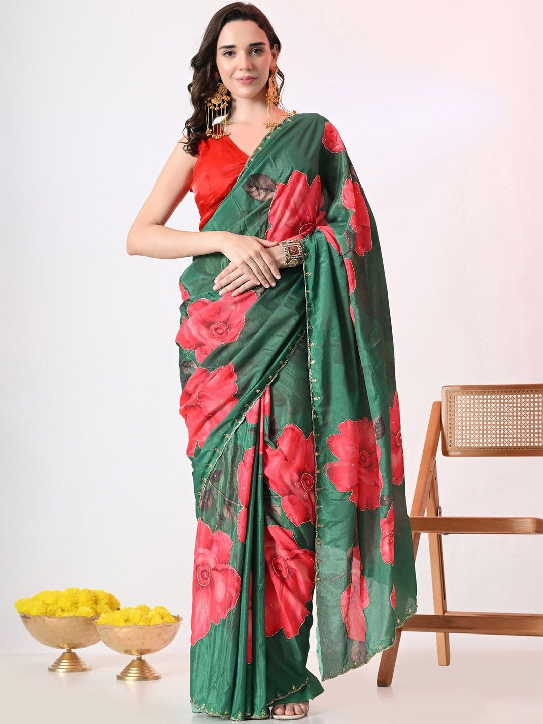 House of Chiffon Floral Poly Georgette Saree