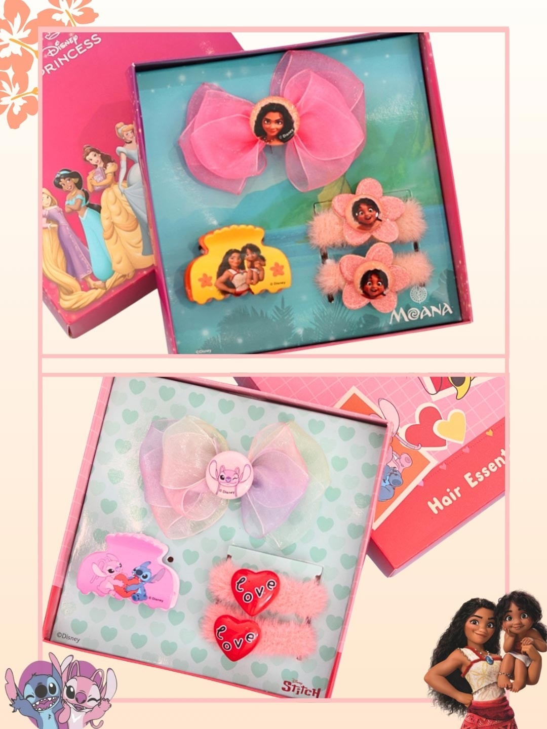 Disney By Yellow Bee Girls Set Of 2 Moana & Stitch Hair Accessory Set