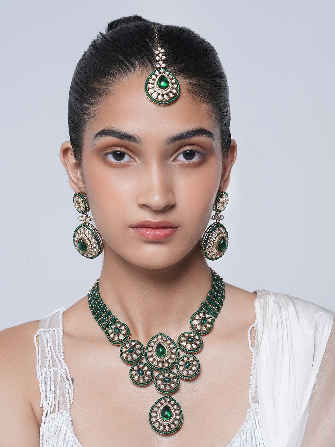 CAO Jewellery Statement Heavy Necklace with Earrings & Mangtika