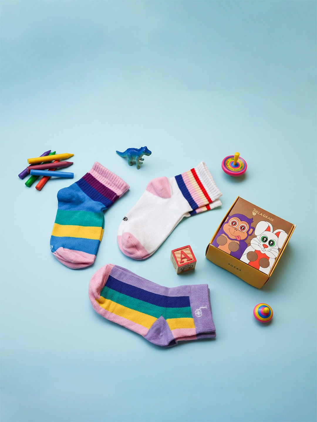 Thela Gaadi Kids Pack Of 3 Candy Patterned Ankle-Length Socks