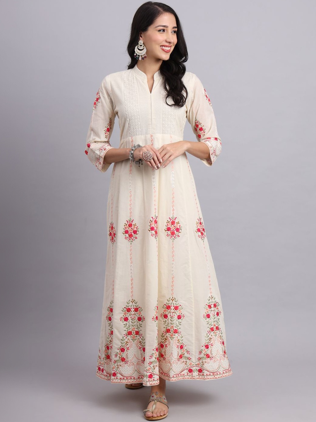 Manju Collection Women Floral Embroidered Thread Work Floral Anarkali Kurta