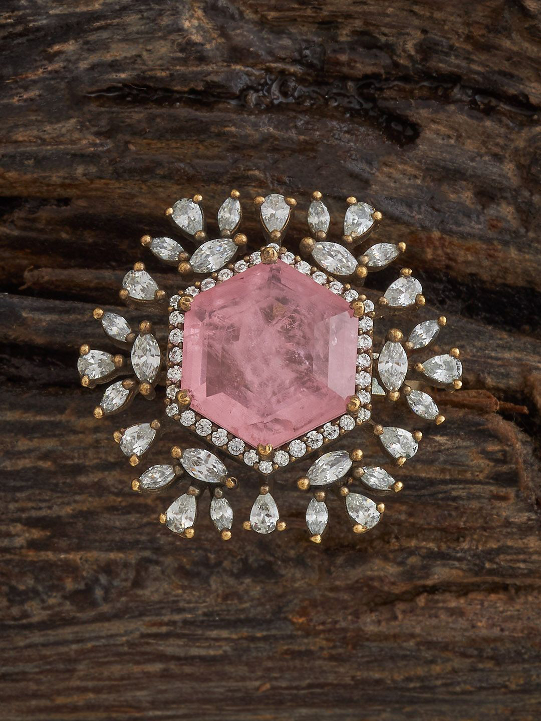 Kushal's Fashion Jewellery Victorian-Plated Cubic Zircon Embellished Bridal Finger Ring