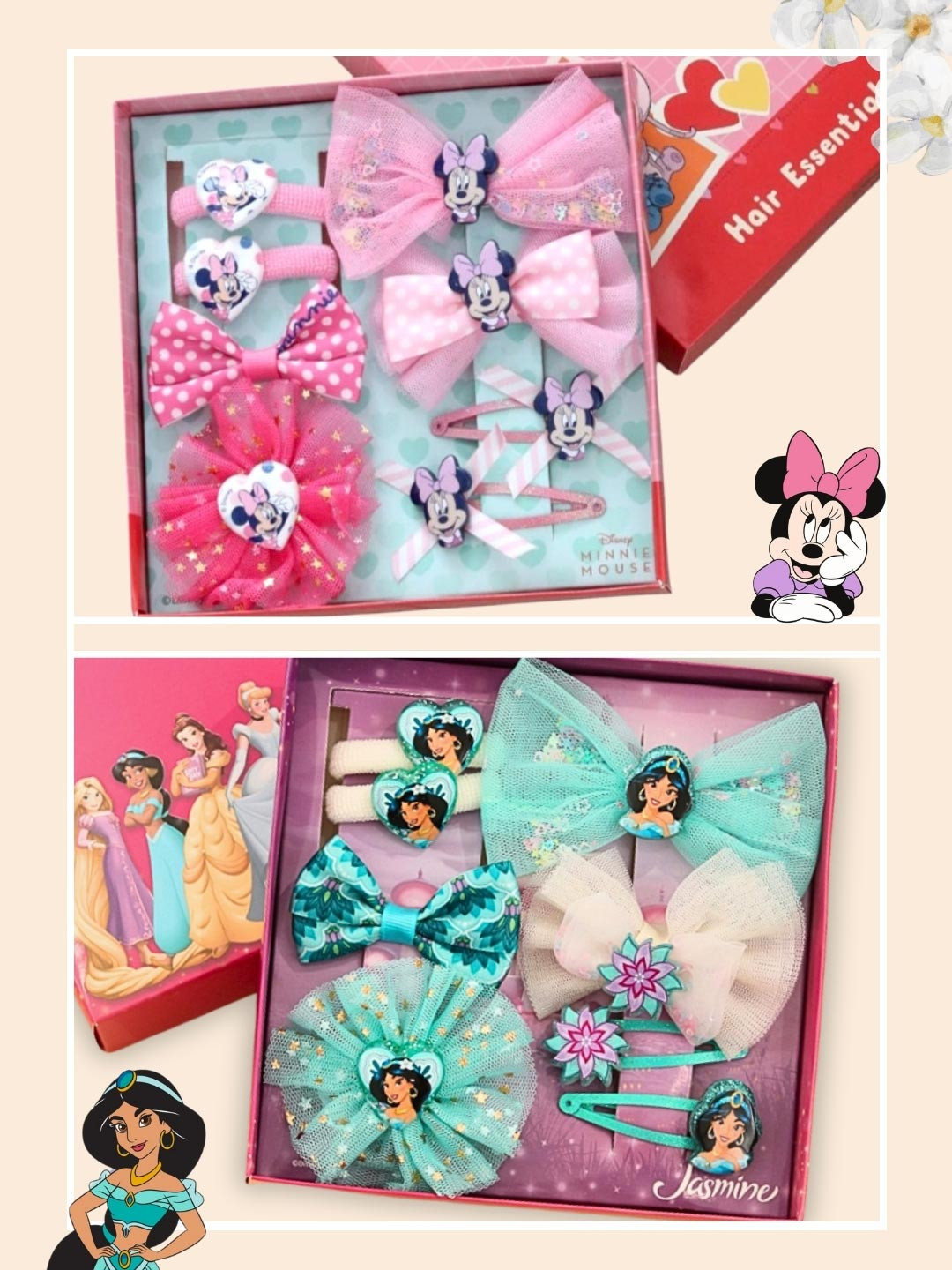 Disney By Yellow Bee Girls Minnie Mouse & Princess Jasmine Hair Accessory Set
