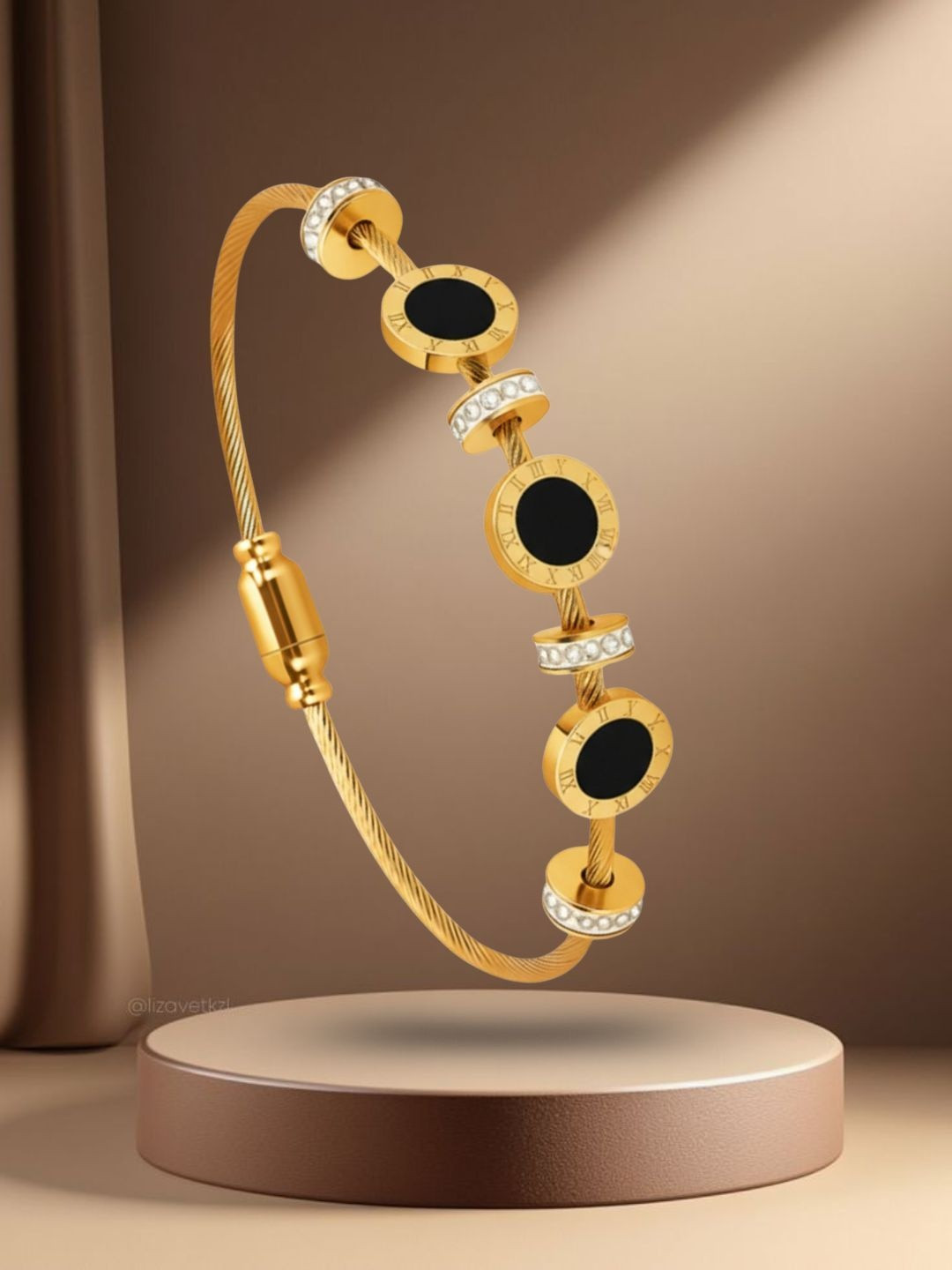 RKB Sales Women Cubic Zirconia Antique Gold-Plated Cuff Bracelet