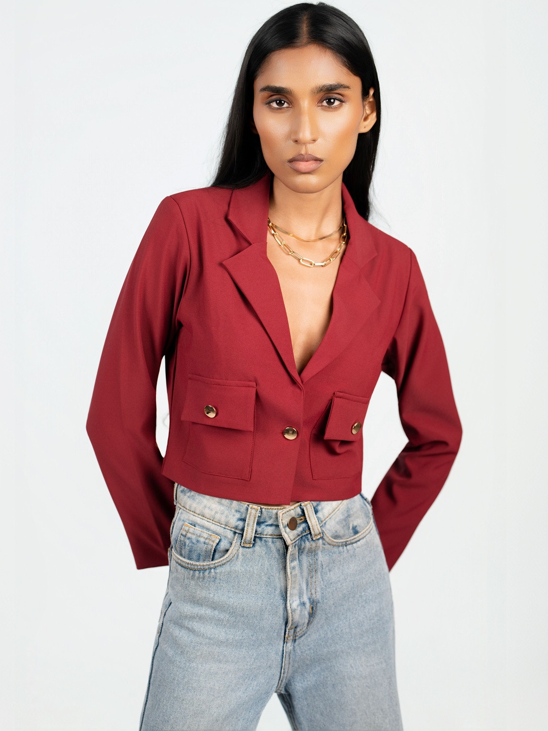 COLOR CAPITAL Women Notched Lapel Single-Breasted Cropped Blazer