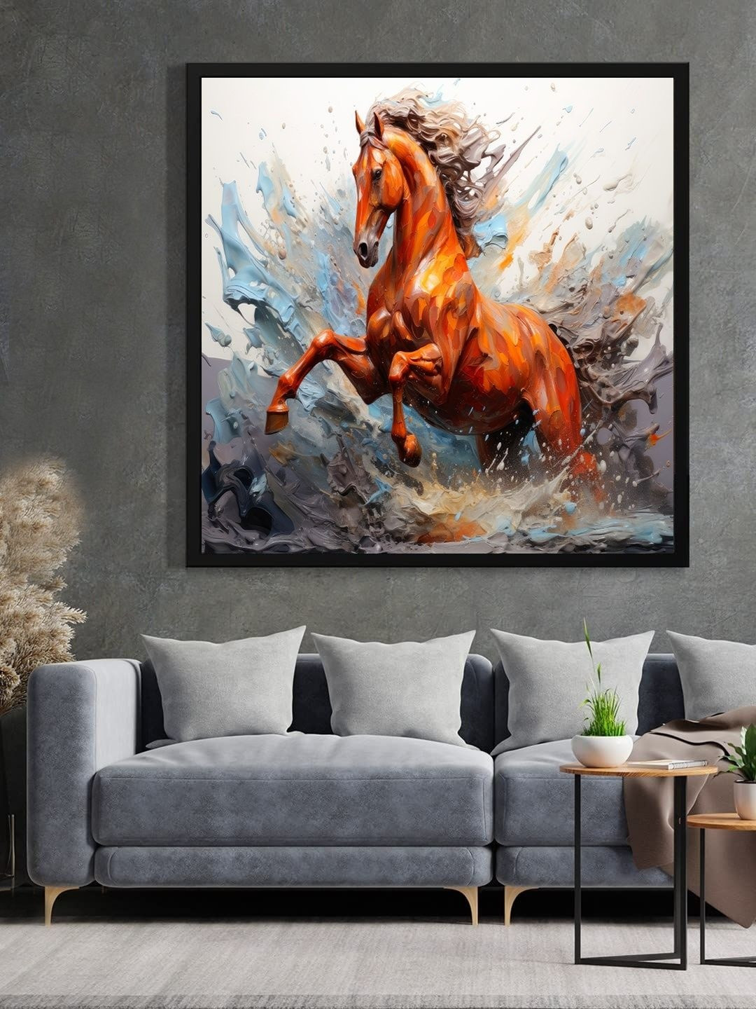 DECOR DADDY Orange Horses Canvas Birds and Animals Wall Paintings