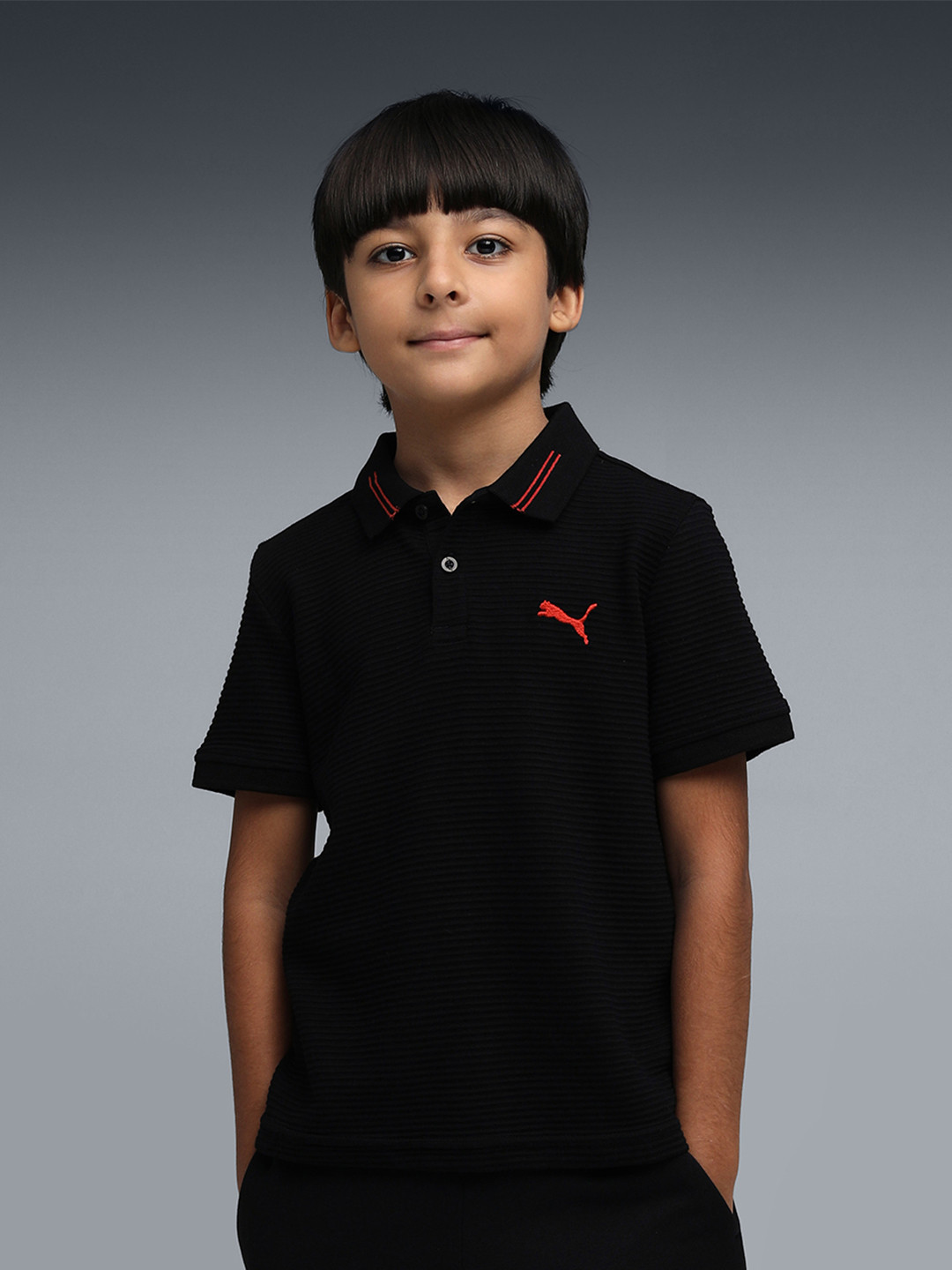 Puma ESS Ottoman Boys Self Design Pure Cotton Short Sleeve T-Shirt