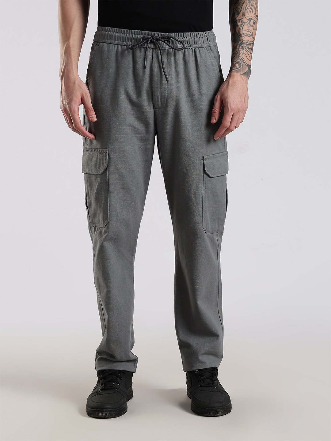 NEVER NEUD Men Relaxed Lazy Linen Cargos Pants