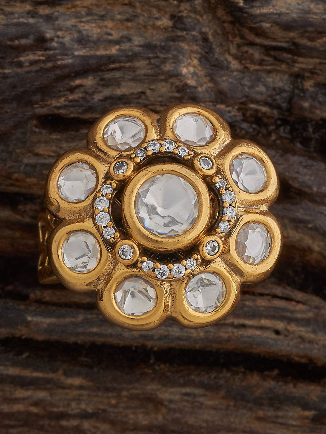 Kushal's Fashion Jewellery White Victorian-Plated Artificial Stones Antique Finger Ring