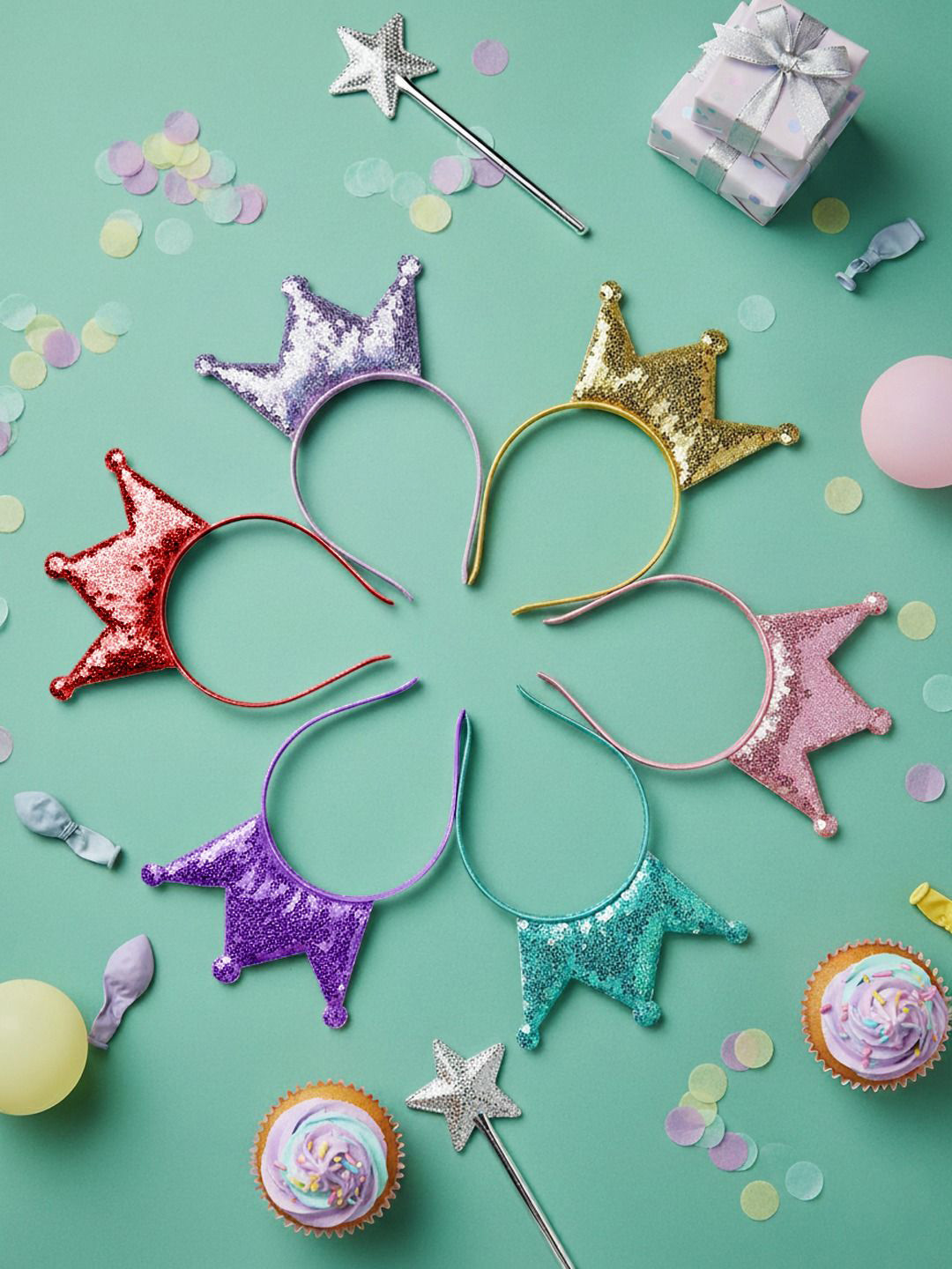 Krelin Girls Set Of 6 Glitter Crown Hairbands