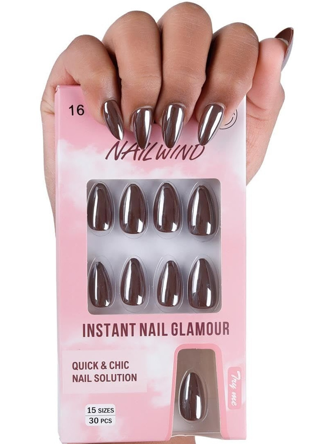 NAILWIND 30-Pcs Reusable Press On Nail-Brown 16