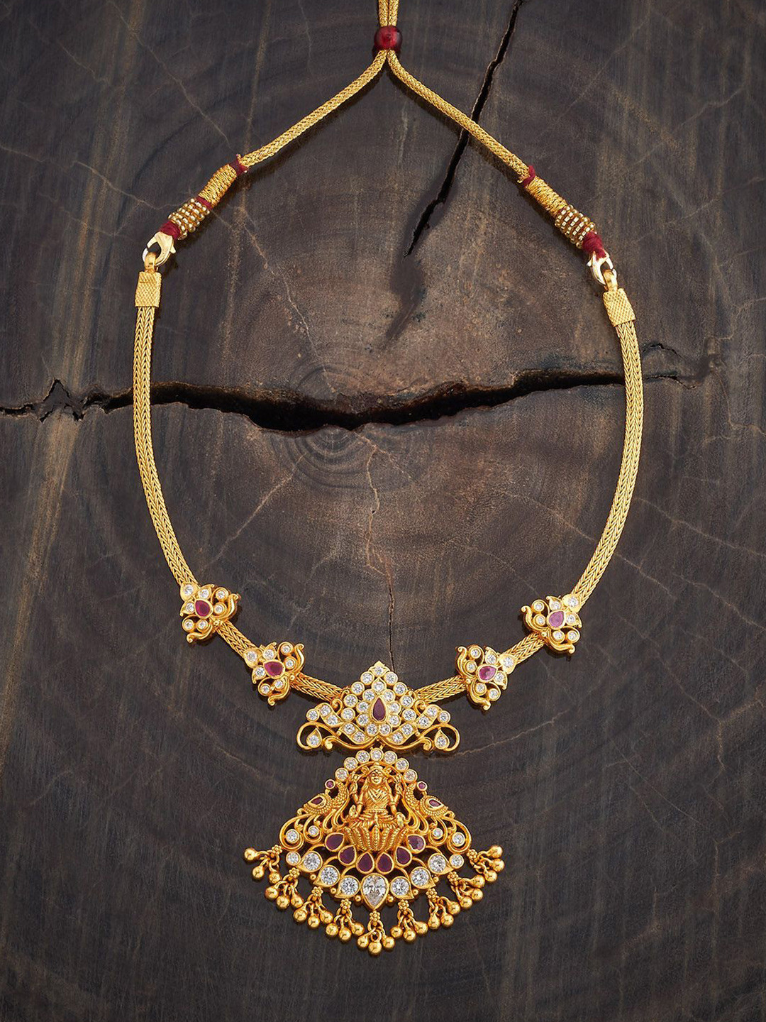 Kushal's Fashion Jewellery Embellished Bridal Silver CZ Lakshmi Goddess Necklace