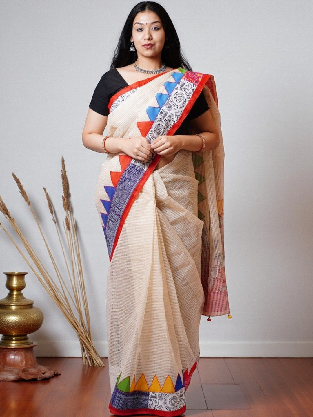PRETANSHAH Ethnic Motifs Patchwork Pure Cotton Handloom Kota Saree