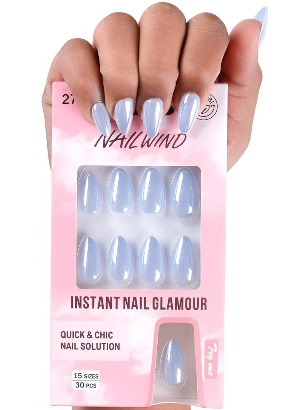 NAILWIND 30-Pcs Reusable Press On Nail- Blue 17