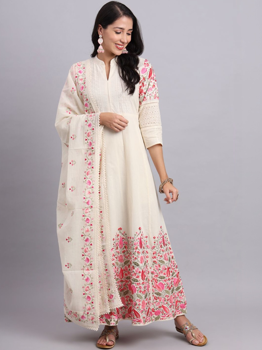 AWESOME COLLECTION Women Floral Embroidered Mirror Work Floral Anarkali Kurta
