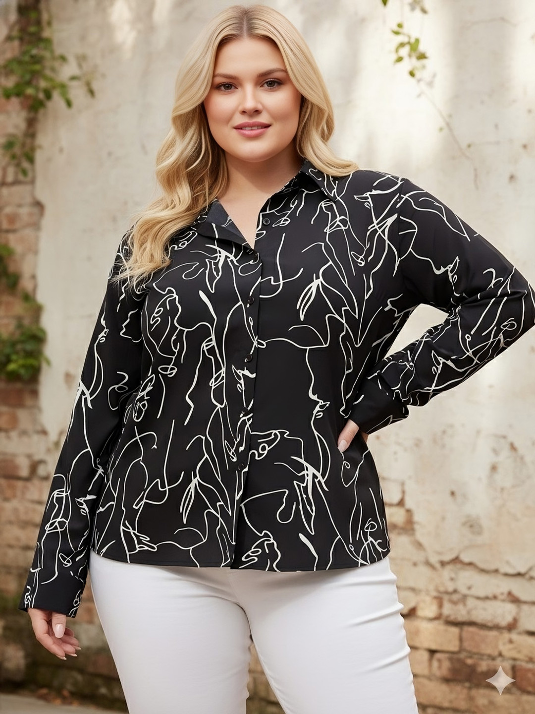 Berrylush Curve Printed Classic Shirt
