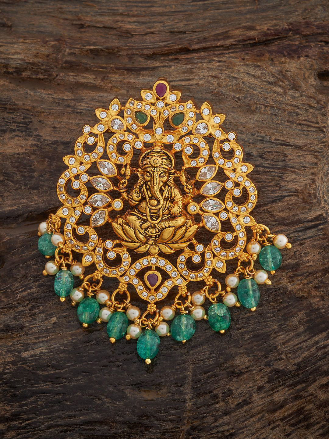 Kushal's Fashion Jewellery Embellished Bridal 92.5 Silver Stone Ganesha Goddess Pendant