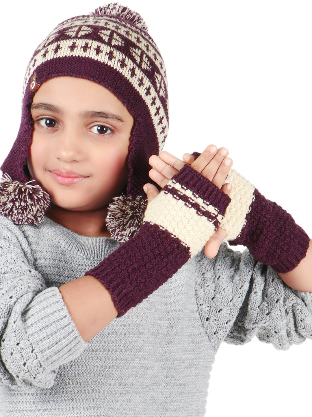 Bharatasya Kids Purple & White Patterned Hand Gloves