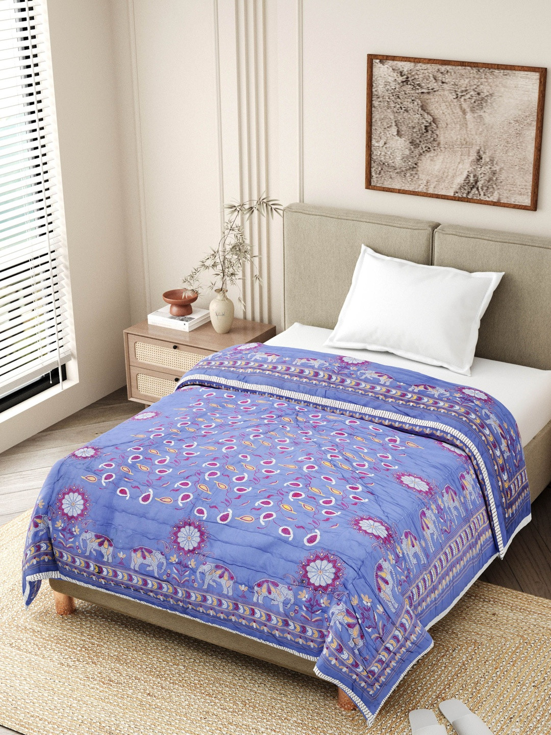 The Craft Monk Blue Floral Pure Cotton Mild Winter 350 GSM Quilt
