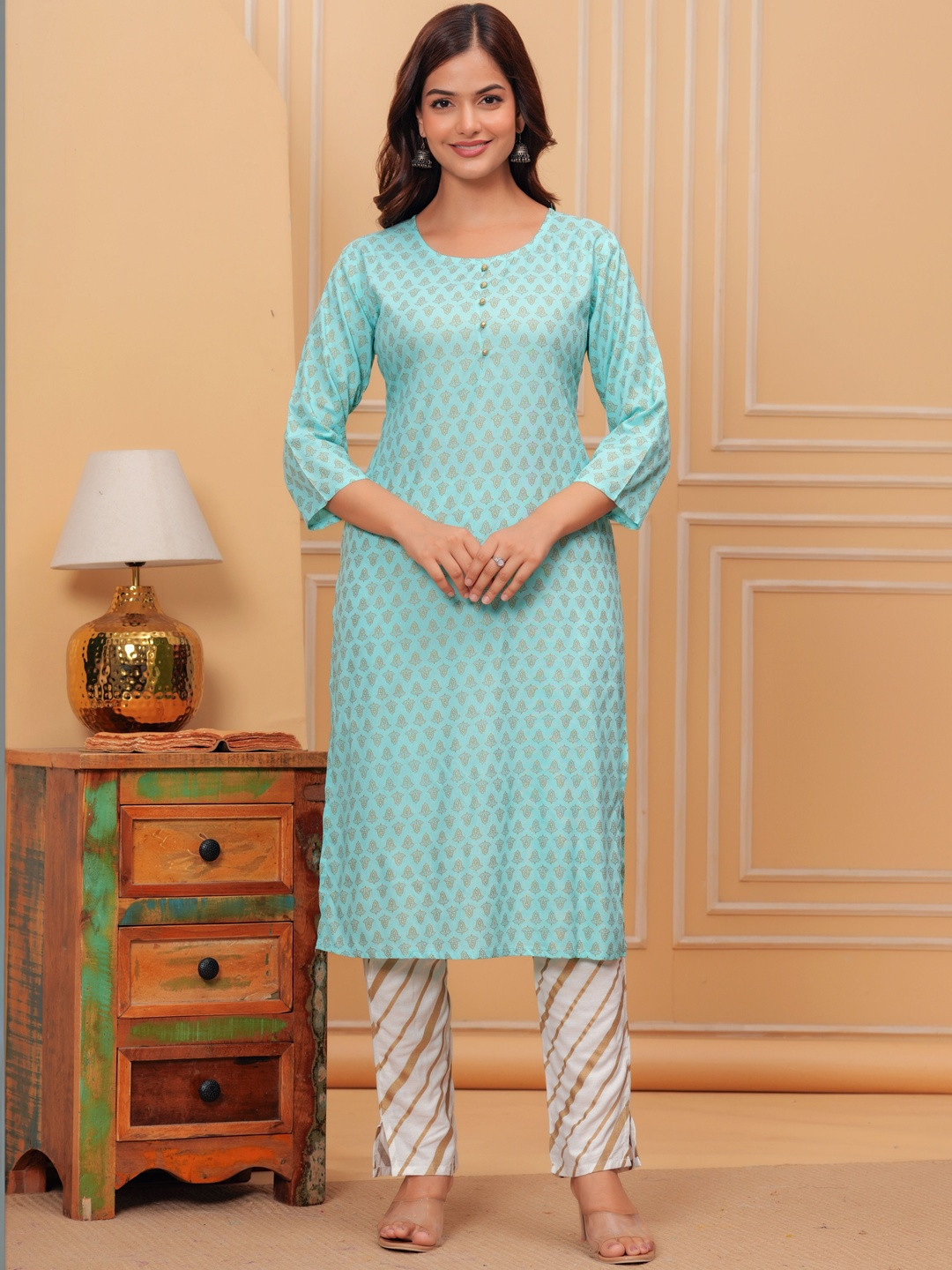SHOBHIT Women Ethnic Motifs Printed Regular Kurta with Trousers