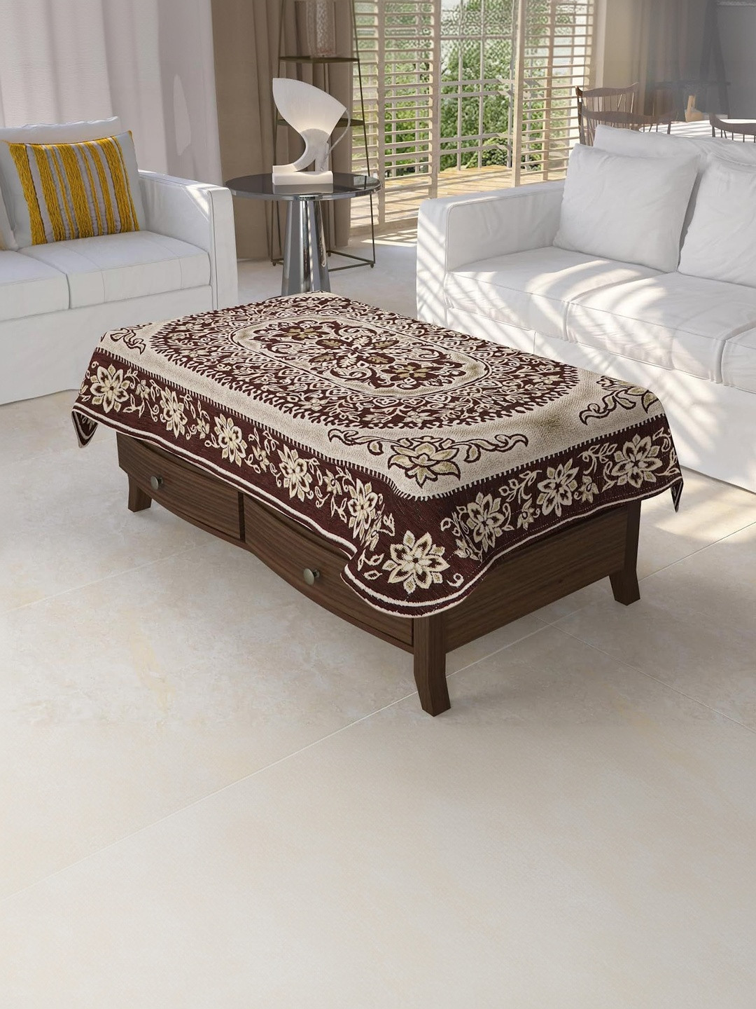 Furnishing Hut Brown Velvet 4 Seater Center Table Cloth Cover