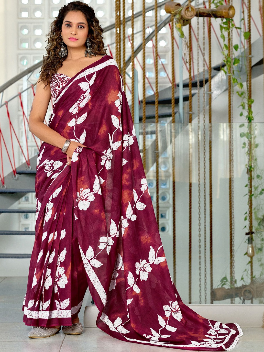 KALINI Maroon Designer Cotton Silk Printed Saree