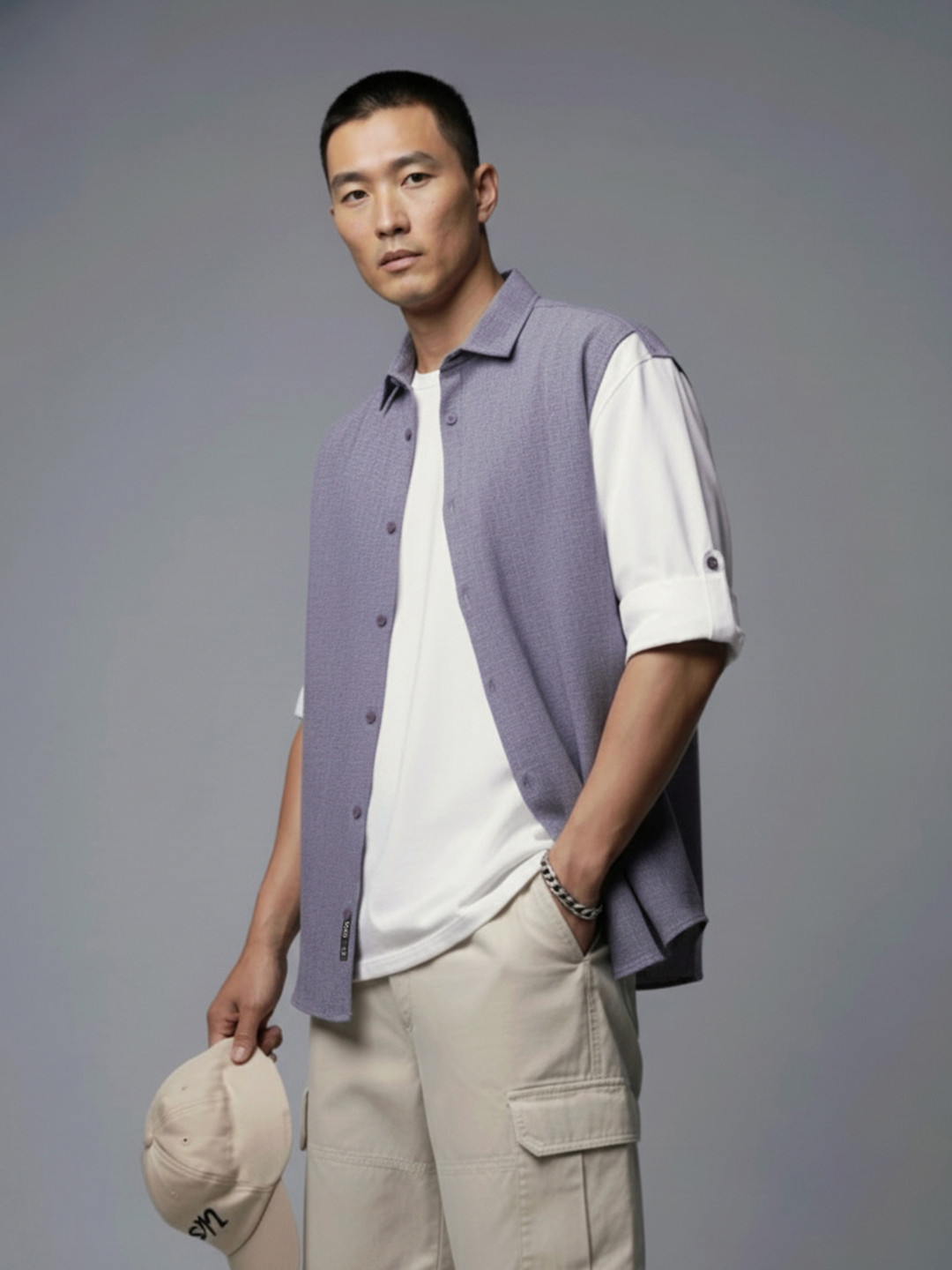 SOKO STREET Roll-Up Sleeves Relaxed Fit Casual Shirt