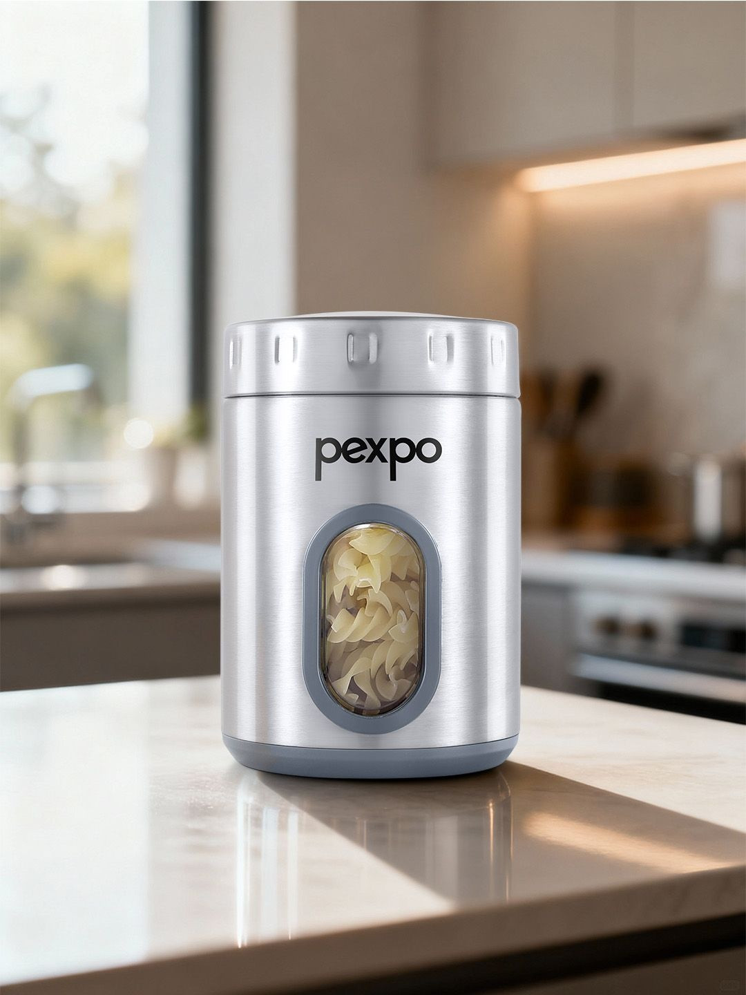 Pexpo Freshmate Stainless Steel Airtight Transparent Kitchen Storage Jar & Container 1 L