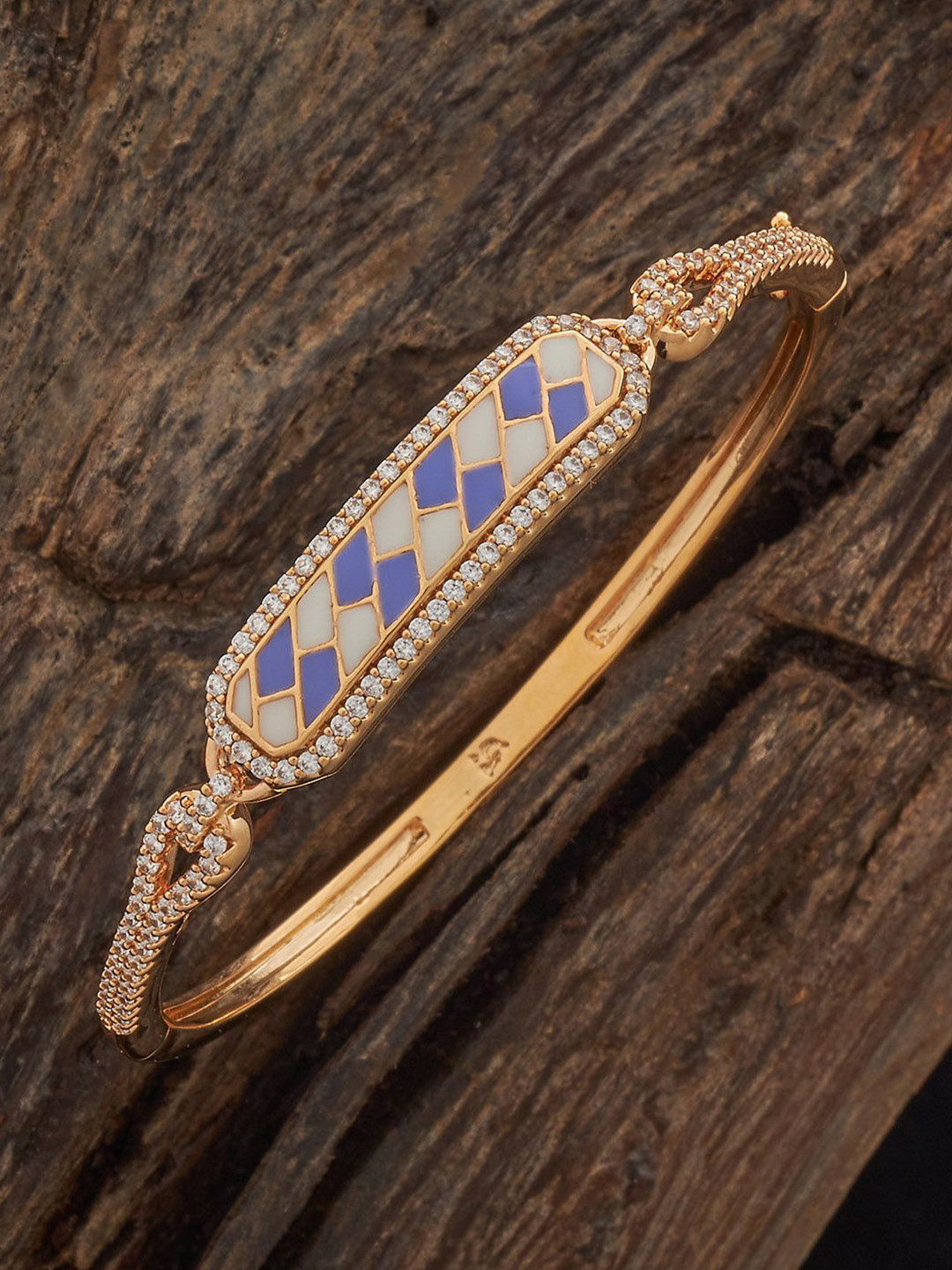 Kushal's Fashion Jewellery Gold Plated Ivory-Lavender Coloured Cubic Zircon Kada Bangle