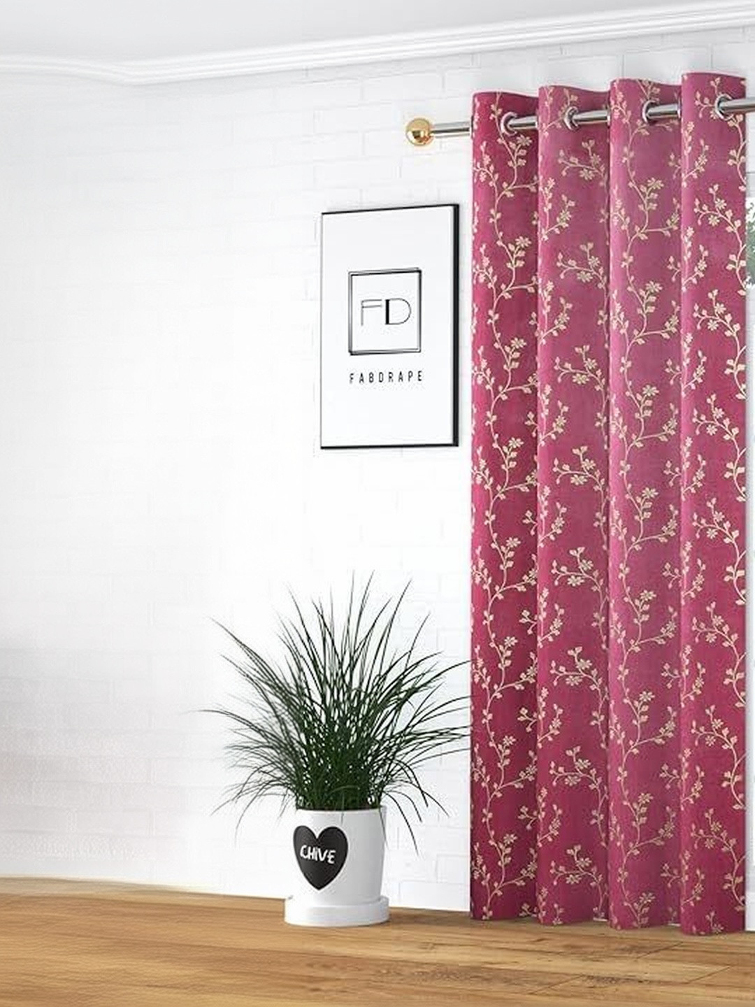 GEET CREATIONS Burgundy & Beige Floral Door Curtain
