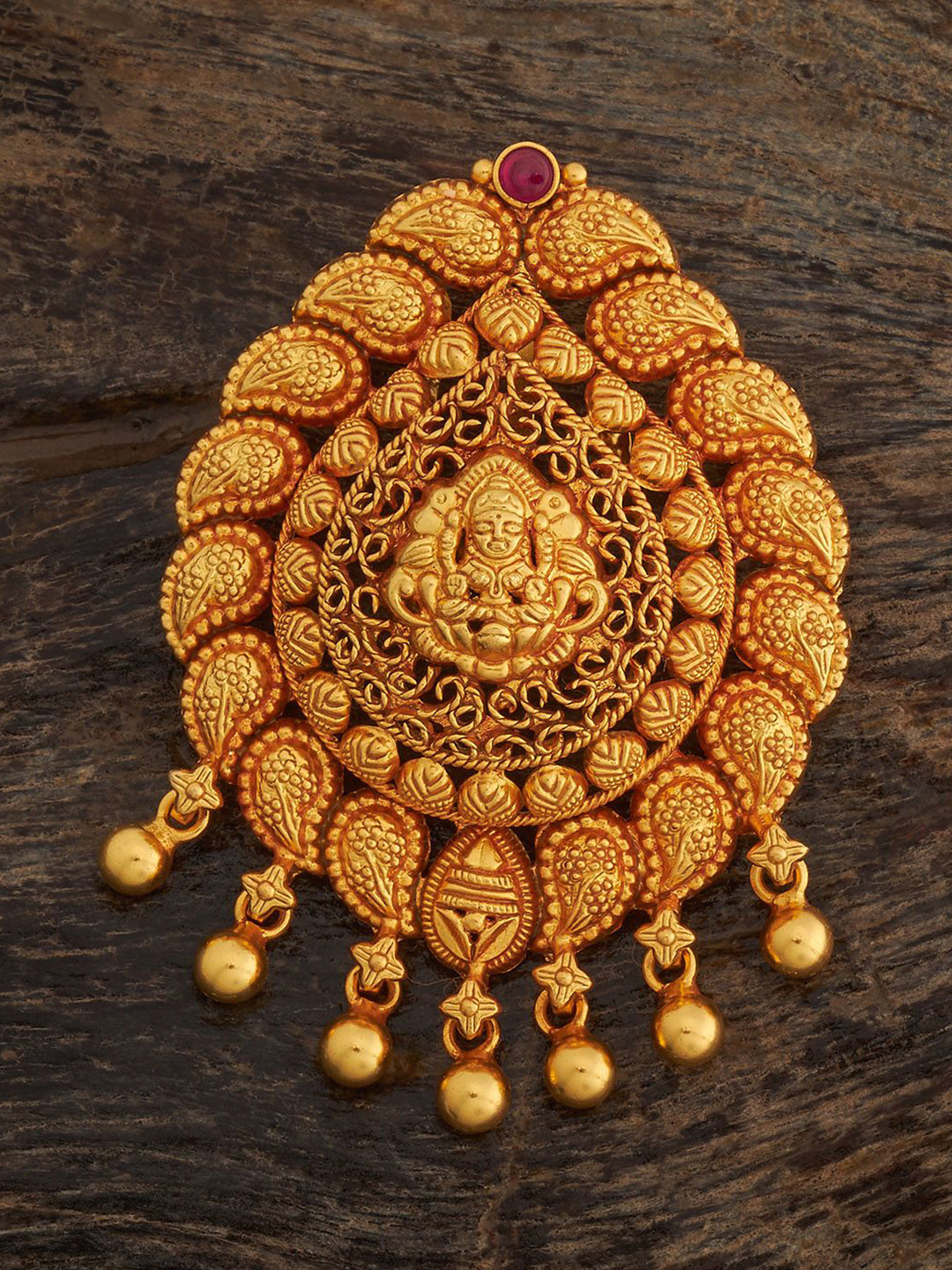 Kushal's Fashion Jewellery Embellished Bridal 92.5 Silver Gold-Plated Teardrop Pendant