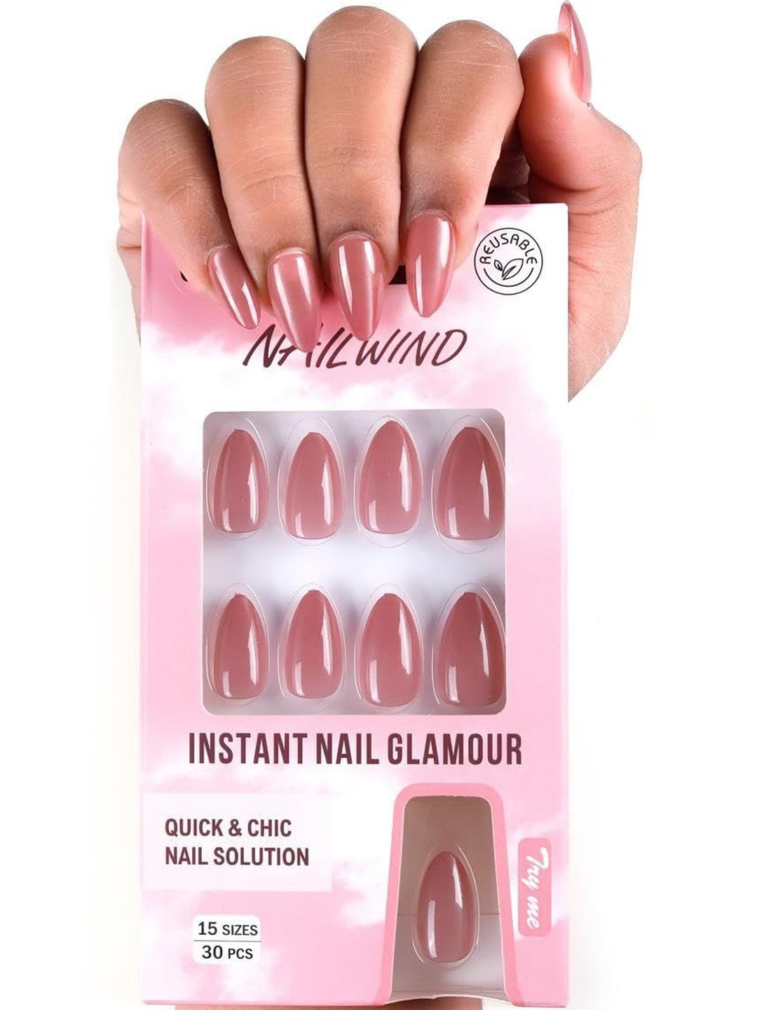 NAILWIND 30-Pcs Reusable Press On Nail-  Nude Peach 05