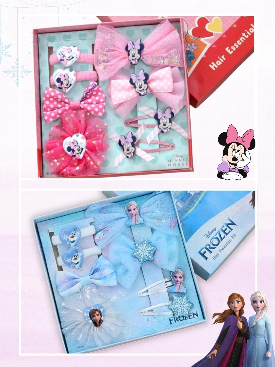 Disney By Yellow Bee Girls Set of 2 Minnie Mouse & Frozen Elsa Hair Accessory