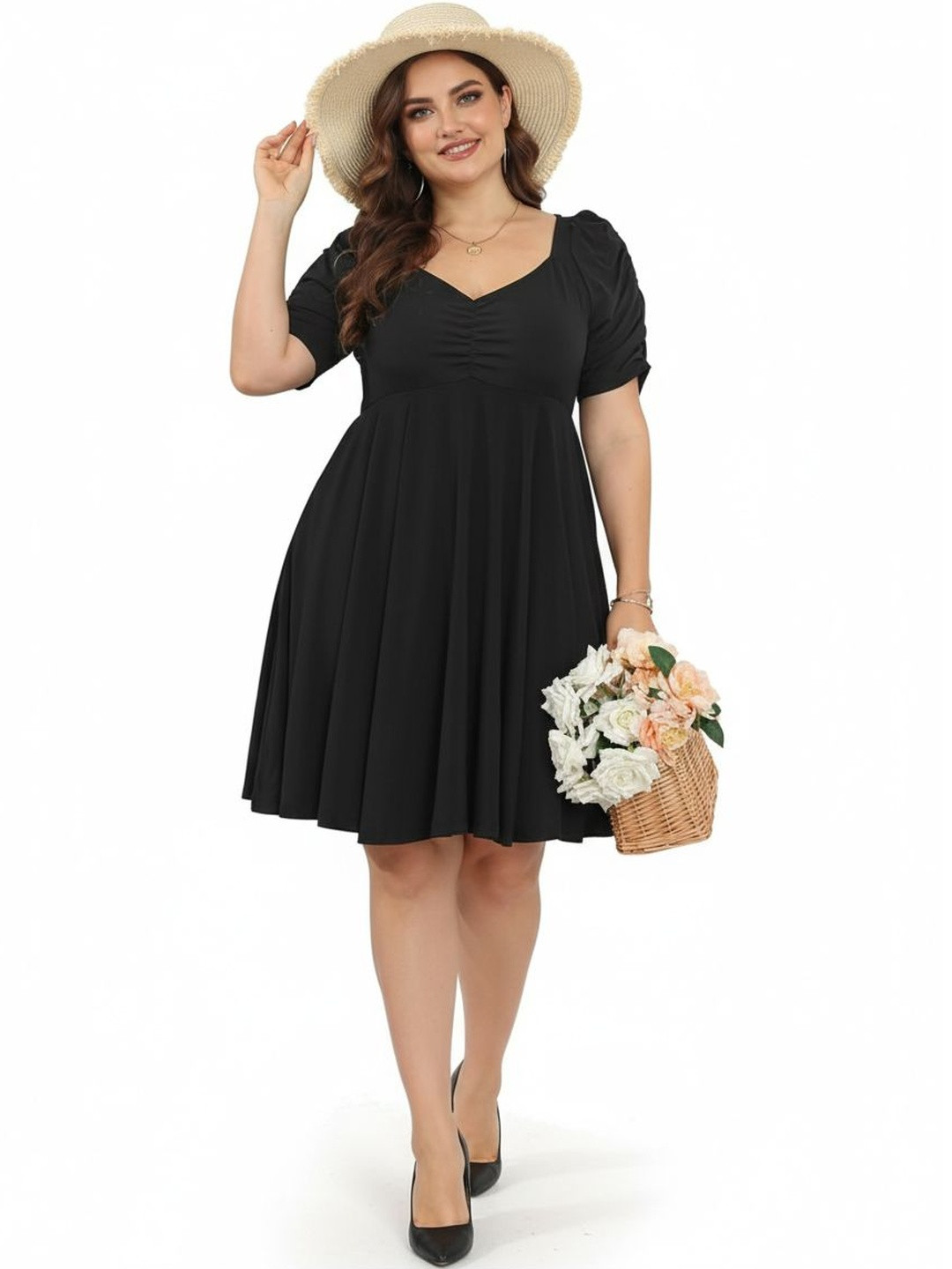 C4D Puff Sleeve Fit & Flare Dress