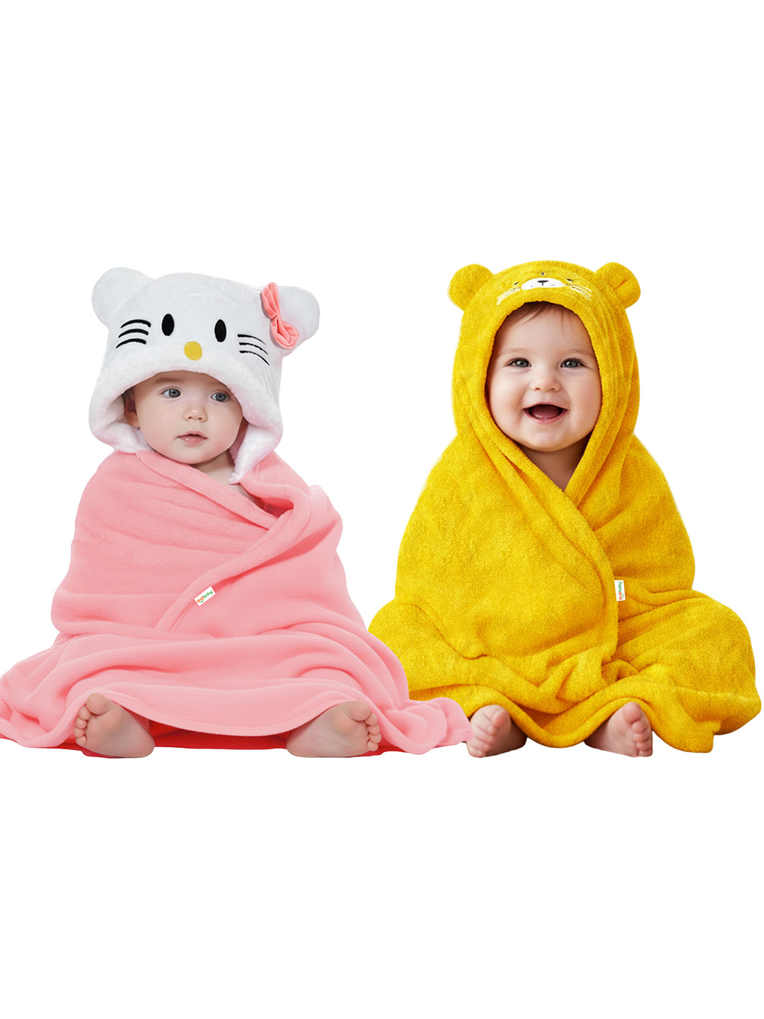 OyO Baby Infants Kids Pink 2 Pieces Kitty and Yellow Tiger 550 GSM Ac Room Baby Blankets