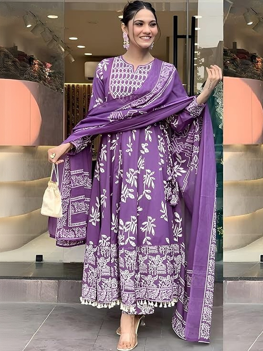 SHISHKALA Women Ethnic Motifs Printed Panelled Thread Work Kurta with Trousers & With Dupatta