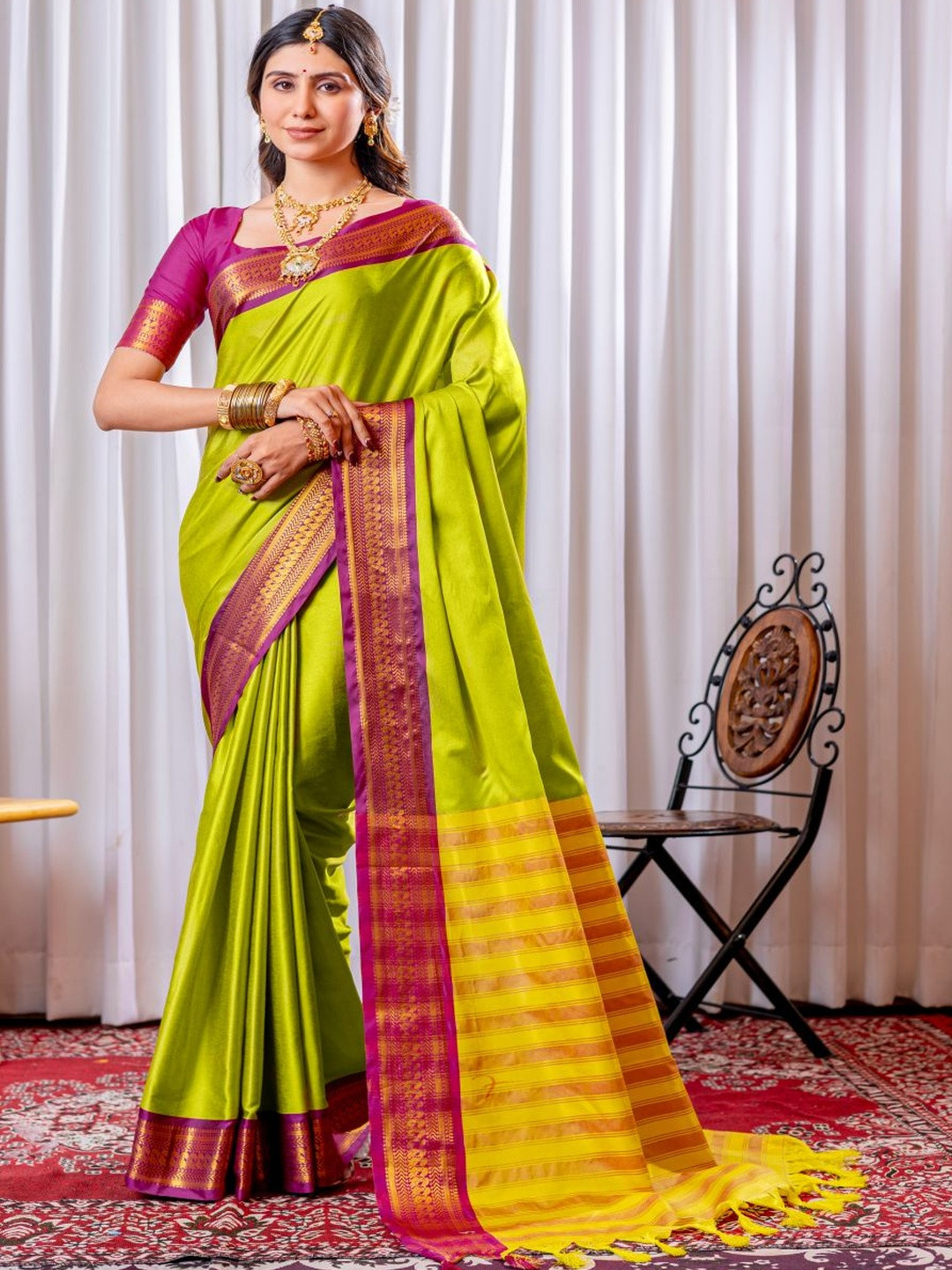 Paramparik Textile Woven Design Zari Silk Cotton Handloom Banarasi Saree