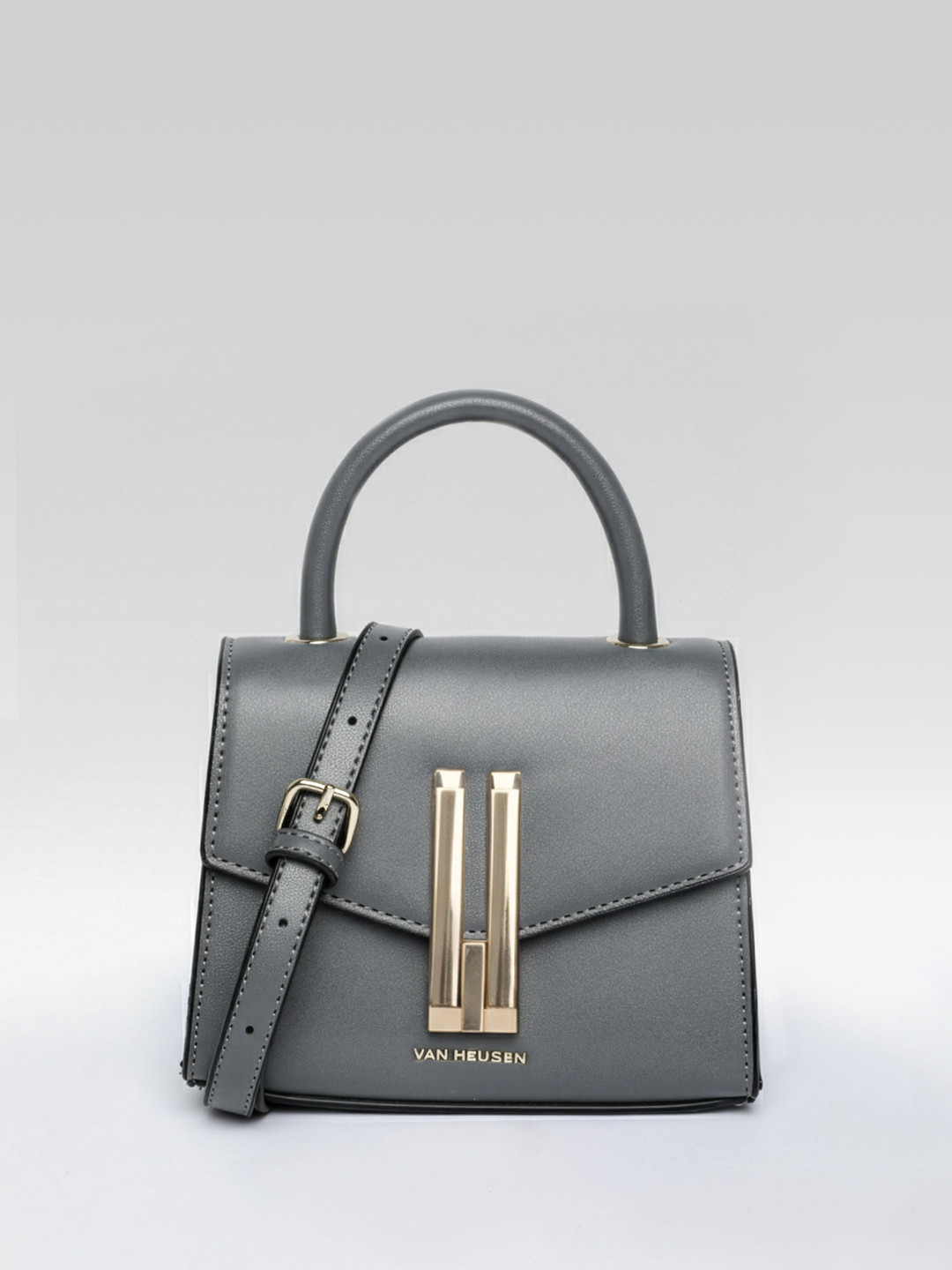 Van Heusen Solid Buckle Detail Small Structured Satchel Bag