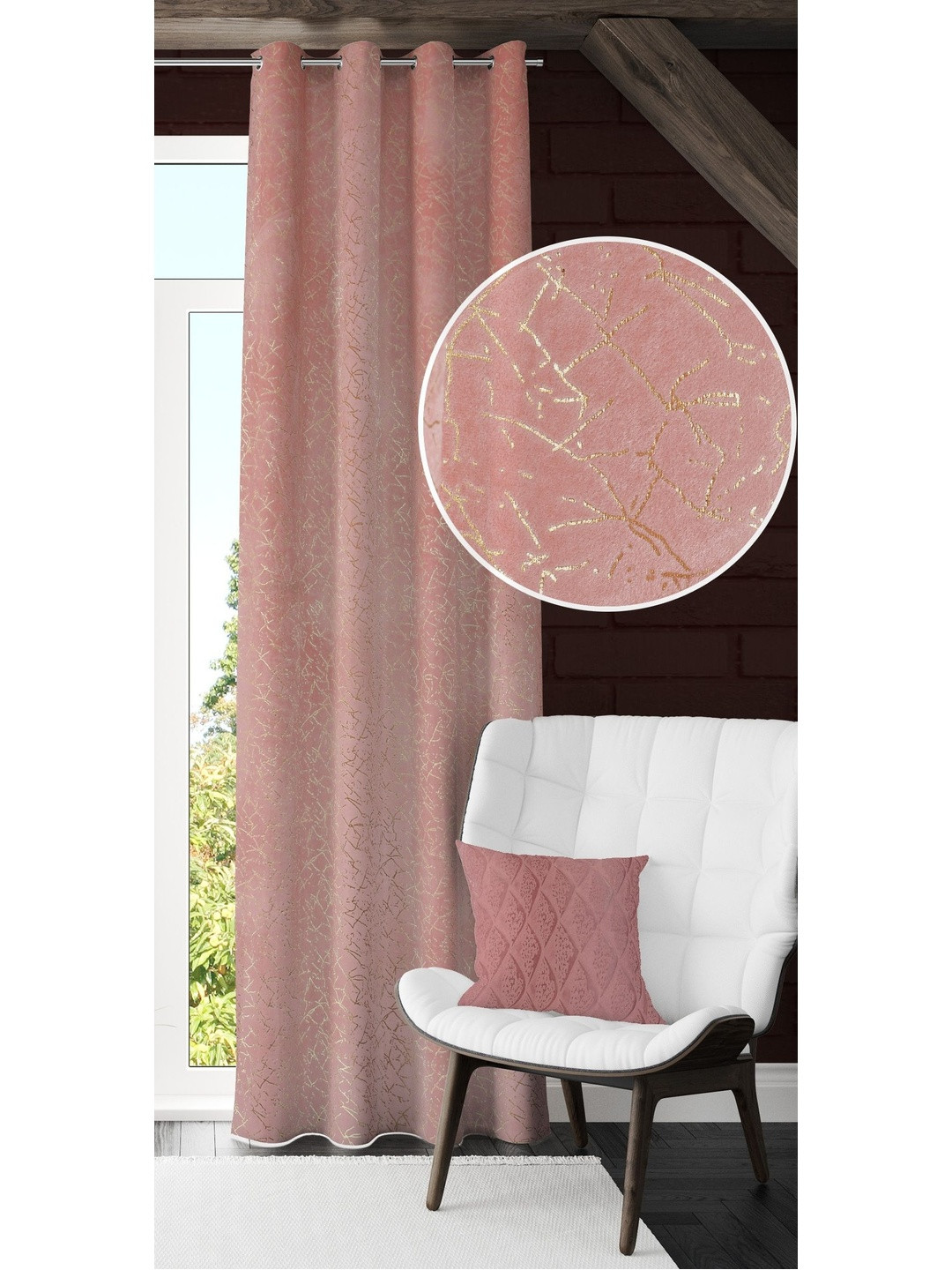 GEET CREATIONS Pink & Beige Window Curtain