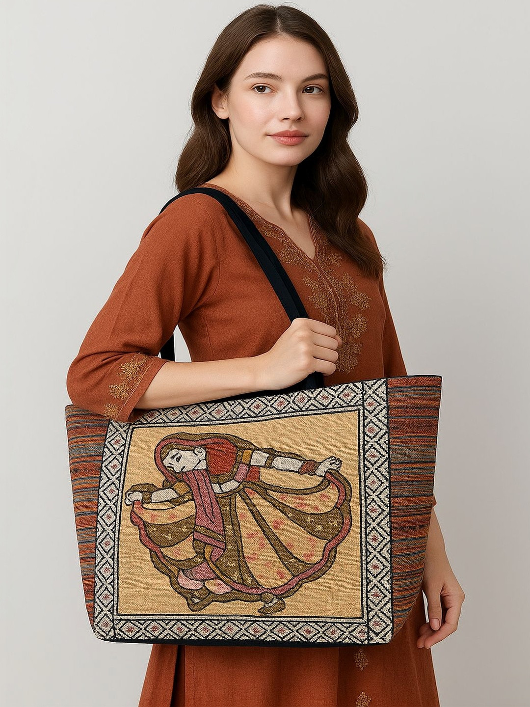 Cult Factory Ethnic Motifs Printed Up to 12 inch Shopper Tote Bag