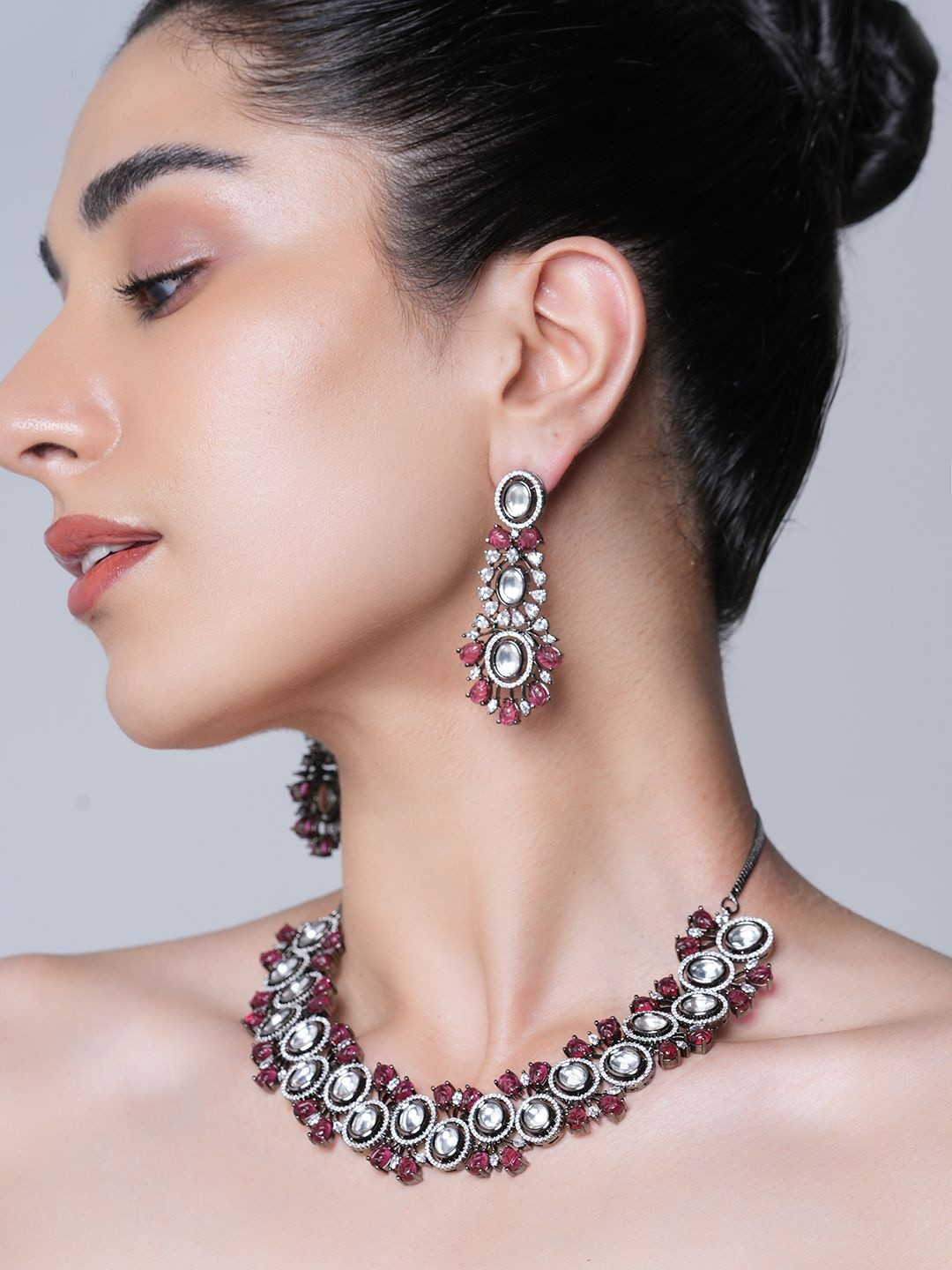 CAO Jewellery Brass Artificial Stones Necklace and Earrings Jewellery Set